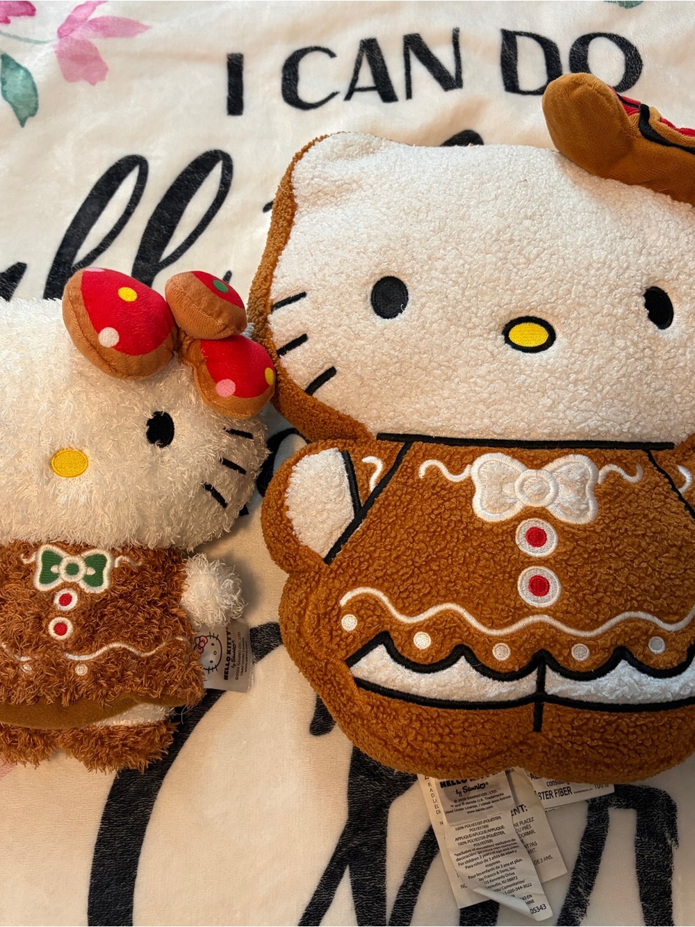 Sanrio Hello Kitty Gingerbread Plush Duo in White, Brown & Red